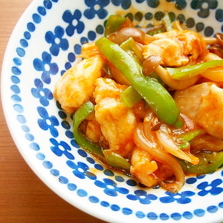 むね肉と野菜のナポリタン風焼き♪